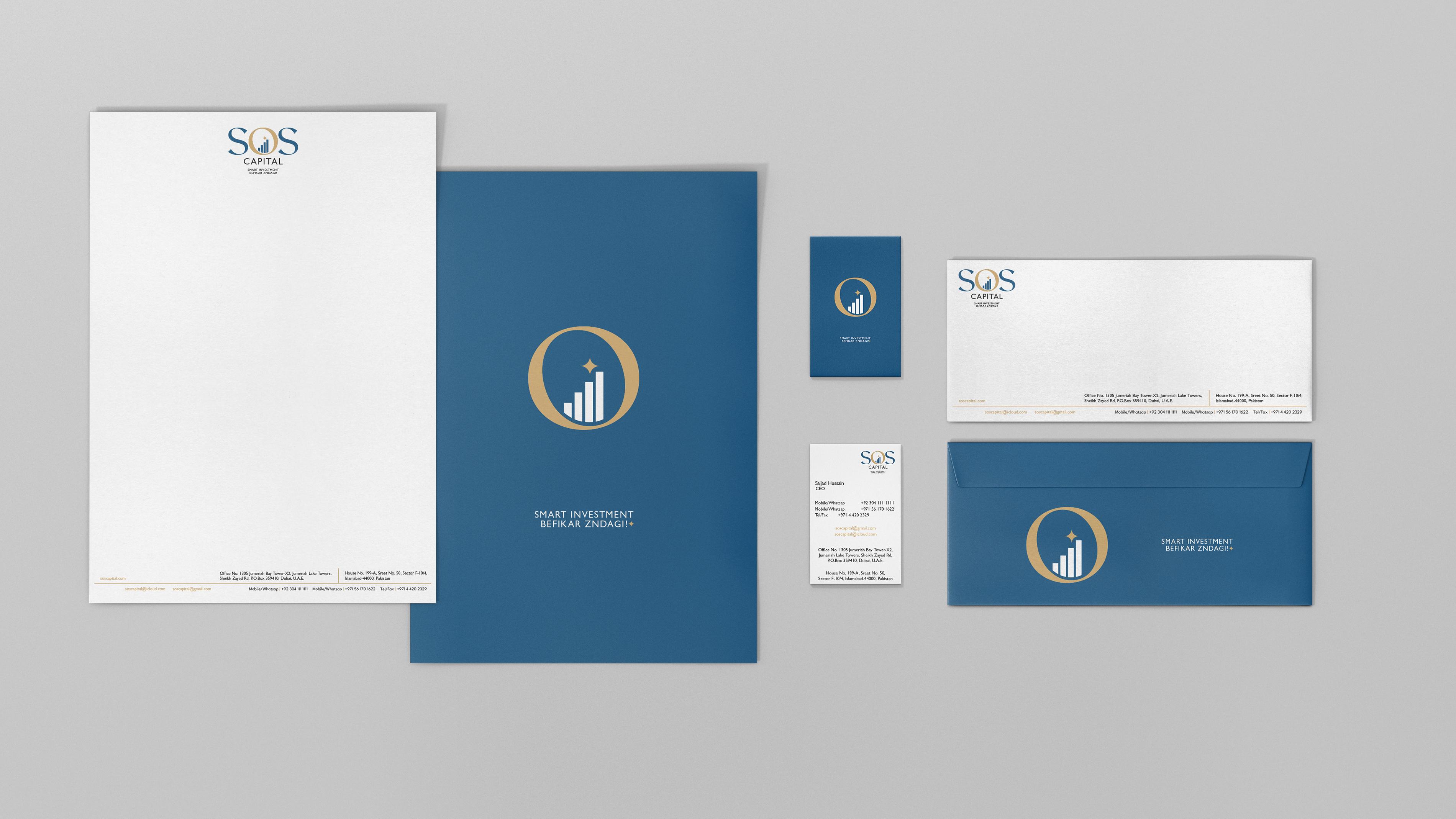 SOS CAPITAL — Brand Identity · Print Collateral for Investment & Finance by Overlay Studios